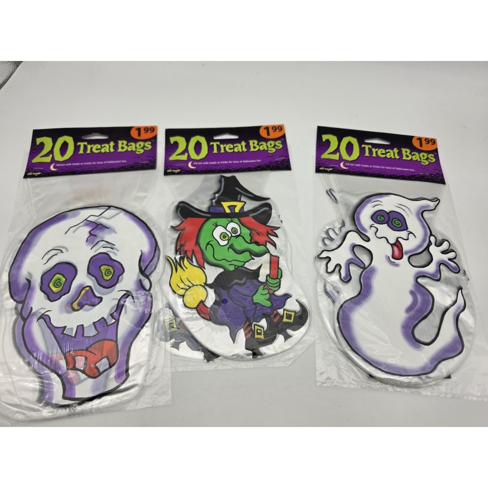 Nos Vintage Lot Of 3 1995 Halloween Witch Trick or Treat Candy Bags - Pack of 20